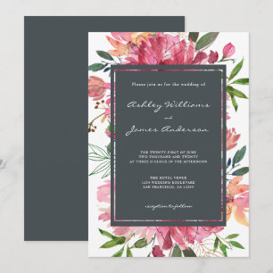 Ruby Pink Peony Floral Wedding Invitation