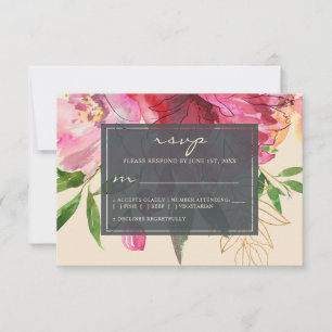 Ruby Pink Peony Ivory Floral Wedding RSVP Card