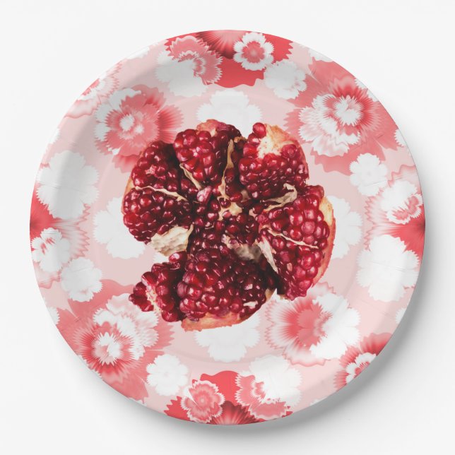 Ruby Pomegranate Fruit with Seed Cute Pattern Paper Plate (Front)