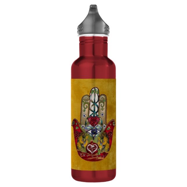 Ruby Pomegranate Heart Red Bird Hamsa 710 Ml Water Bottle (Right)