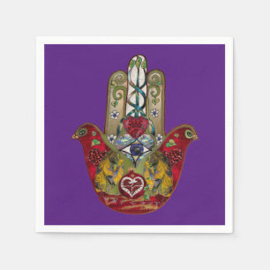 Ruby Pomegranate Heart Red Bird Hamsa Napkin