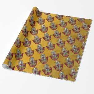 Ruby Pomegranate Heart Red Bird Hamsa Wrapping Paper