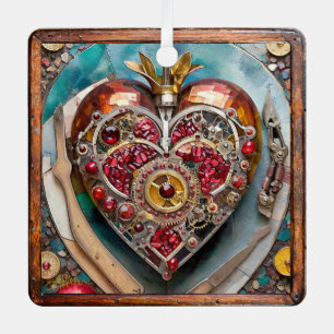 Ruby Pomegranate Heart Steampunk Series Metal Tree Decoration