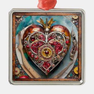 Ruby Pomegranate Heart Steampunk Series Metal Tree Decoration