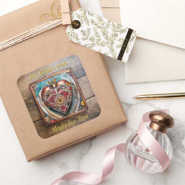 Ruby Pomegranate Heart Steampunk Series Square Sticker (Gifting)
