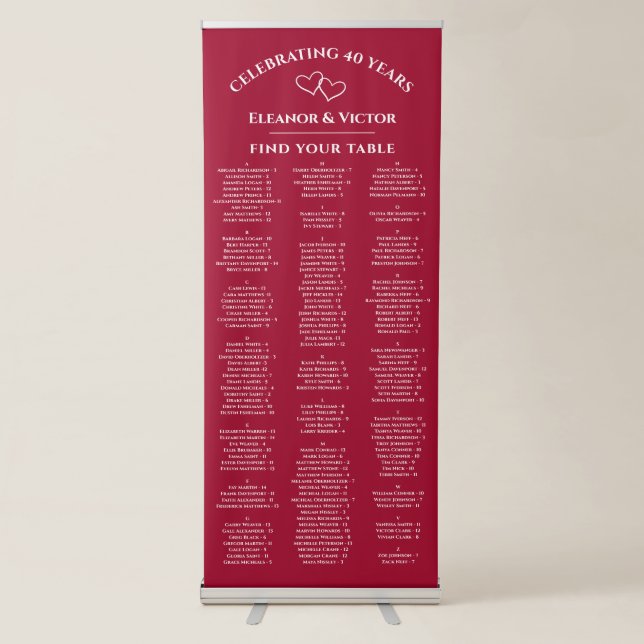 Ruby Red 150 Guest Alphabetical Seating Chart Retractable Banner (Front)