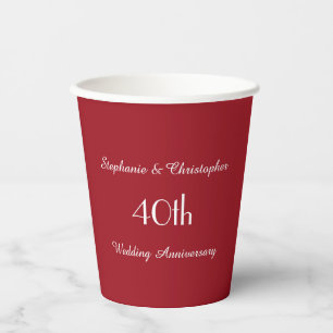 Ruby Red 40th Anniversary Party, Names, Minimalist Paper Cups