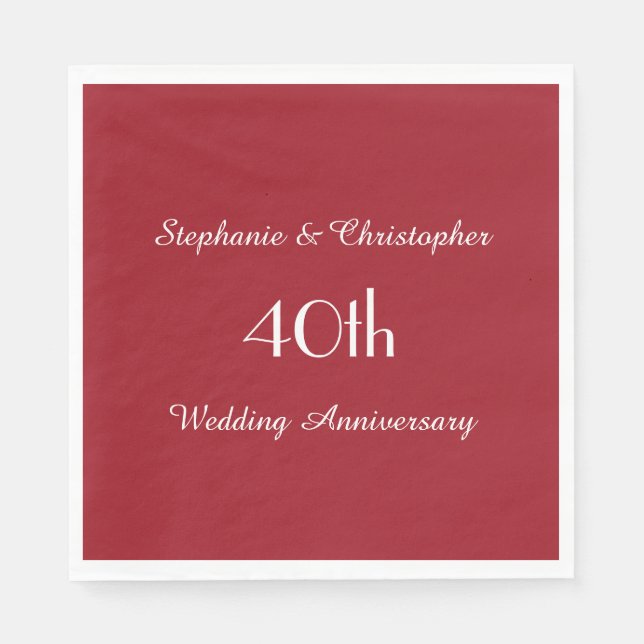 Ruby Red 40th Anniversary Party Paper Napkin (Front)