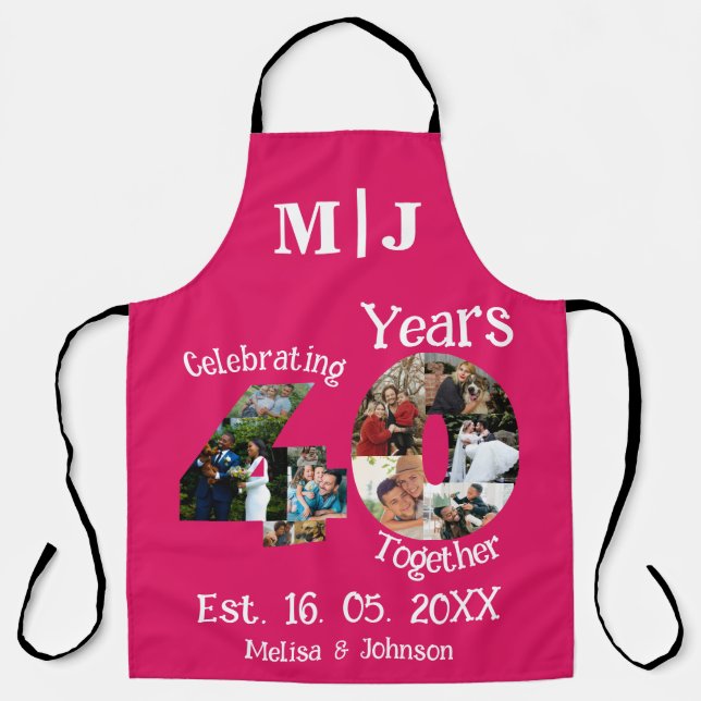 Ruby Red 40th Wedding Anniversary 11 Photo Collage Apron (Front)