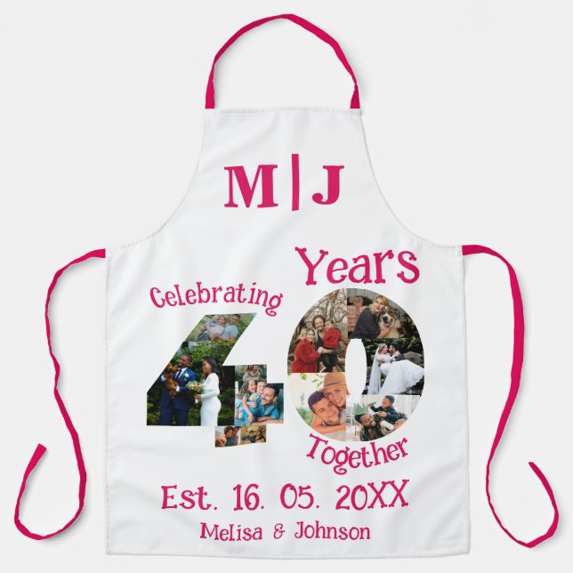 Ruby Red 40th Wedding Anniversary 11 Photo Collage Apron (Front)