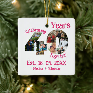 Ruby Red 40th Wedding Anniversary 11 Photo Collage Ceramic Ornament