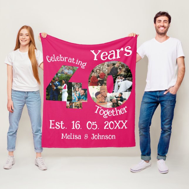 Ruby Red 40th Wedding Anniversary 11 Photo Collage Fleece Blanket (In Situ)