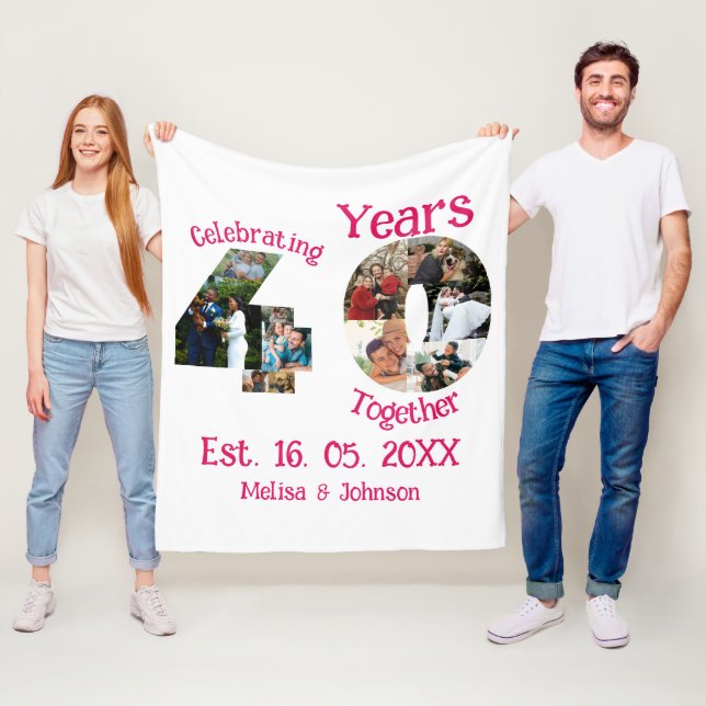 Ruby Red 40th Wedding Anniversary 11 Photo Collage Fleece Blanket (In Situ)
