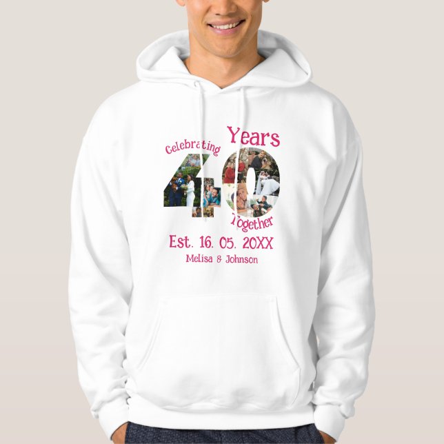 Ruby Red 40th Wedding Anniversary 11 Photo Collage Hoodie (Front)