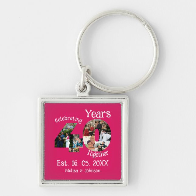 Ruby Red 40th Wedding Anniversary 11 Photo Collage Key Ring (Front)
