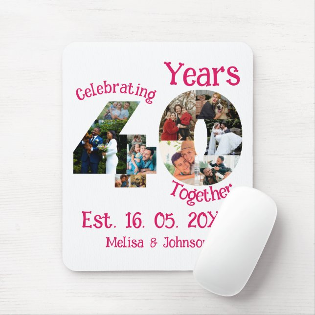 Ruby Red 40th Wedding Anniversary 11 Photo Collage Mouse Mat (With Mouse)