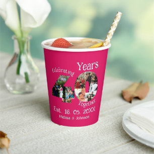 Ruby Red 40th Wedding Anniversary 11 Photo Collage Paper Cups