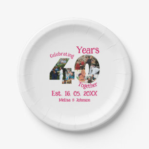 Ruby Red 40th Wedding Anniversary 11 Photo Collage Paper Plate