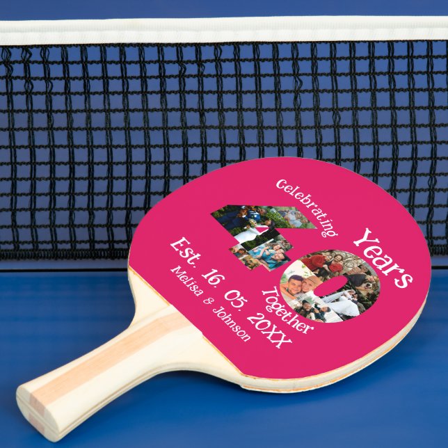 Ruby Red 40th Wedding Anniversary 11 Photo Collage Ping Pong Paddle (Insitu)