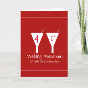Ruby red 40th wedding anniversary cocktail glass card