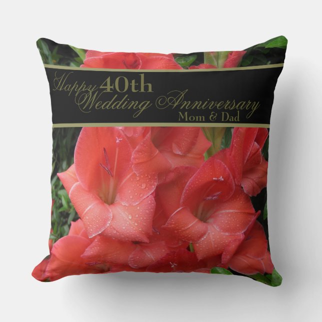 Ruby Red 40th Wedding Anniversary Mum and Dad Cushion (Front)