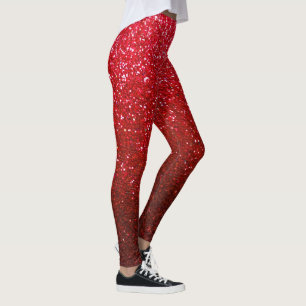 Ruby Red and Black Ombre Glitter Sparkles Yoga Leggings