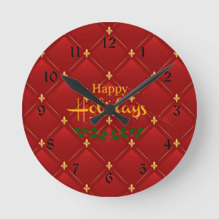 Ruby Red and Gold Art Deco/Art Nouveau Round Clock