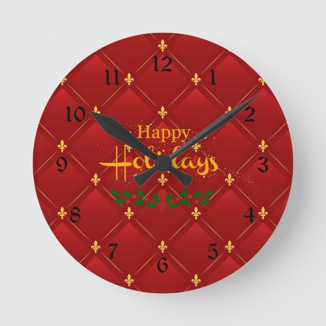 Ruby Red and Gold Art Deco/Art Nouveau Round Clock (Front)