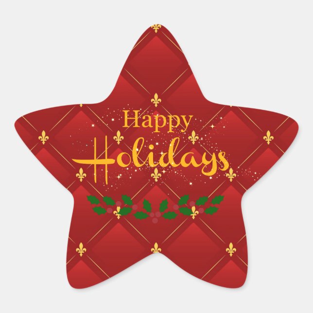 Ruby Red and Gold Art Deco/Art Nouveau Star Sticker (Front)