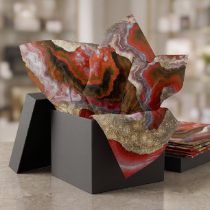 Ruby Red and Gold Glitter Agate Geode Marble Tissue Paper
