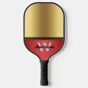 Ruby Red and Gold personalise Monogram & Name Pickleball Paddle