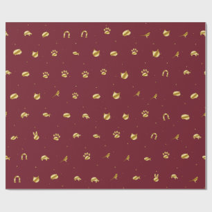 Ruby Red and Gold Pet Wrapping Paper, Dog Cat Bunn Paper