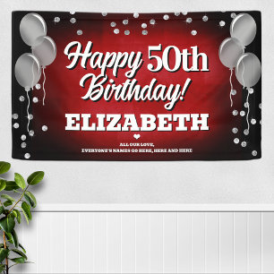 Ruby Red and Silver Happy Birthday Banner