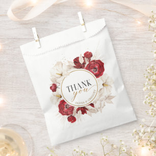 Ruby red and white floral thank you favour bags