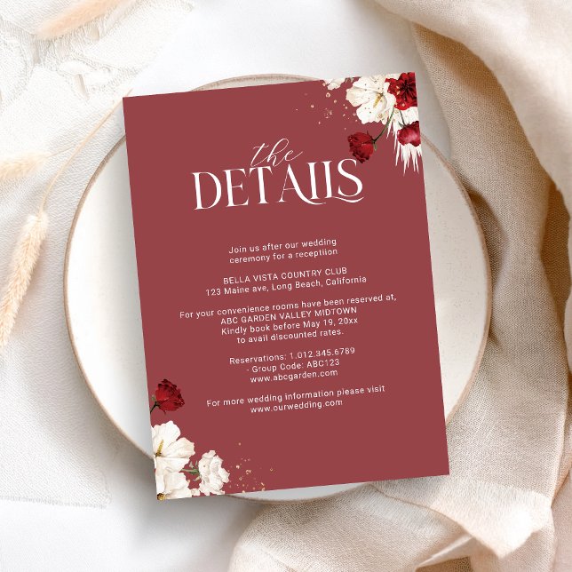Ruby red and white floral wedding Details Enclosure Card (Creator Uploaded)