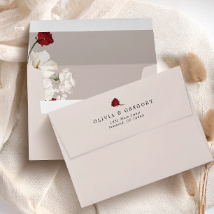Ruby red and white floral wedding envelope