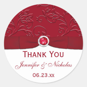Ruby Red and White Floral Wedding Favour Sticker