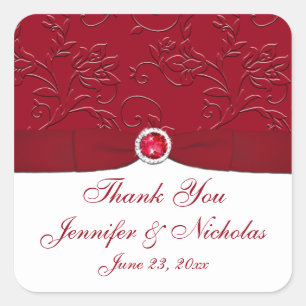 Ruby Red and White Floral Wedding Favour Sticker