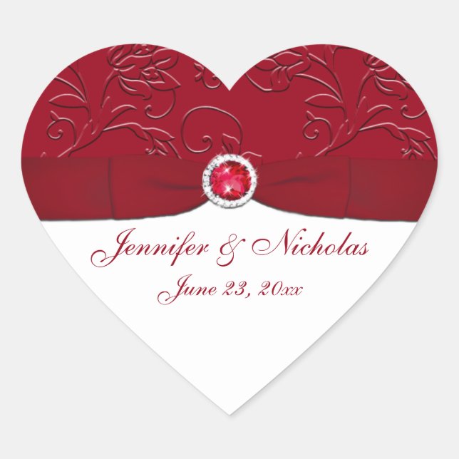 Ruby Red and White Floral Wedding Favour Sticker (Front)