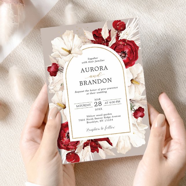Ruby red and white floral wedding Invitation (Creator Uploaded)