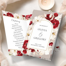 Ruby red and white floral wedding Programs