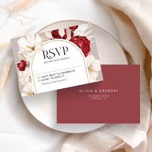 Ruby red and white floral wedding RSVP