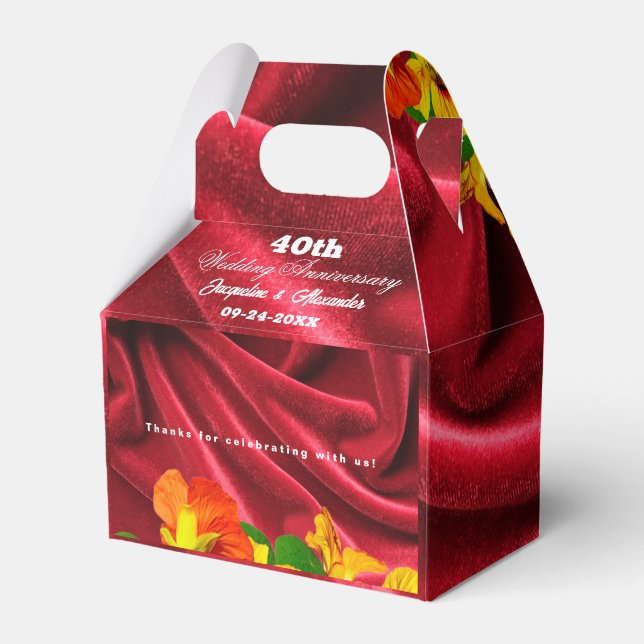 Ruby Red Anniversary Draped Red Velvet Nasturtium  Favour Box (Front Side)
