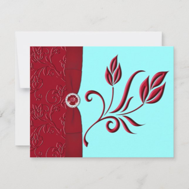 Ruby Red & Aqua RSVP Card (Front)