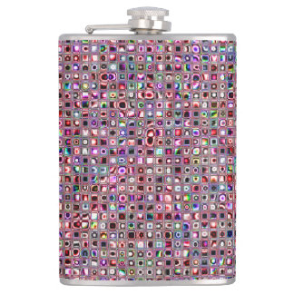 Ruby Red 'Bijoux' Textured Mosaic Tiles Pattern Hip Flask