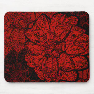 Ruby Red & Black Dahlia Flowers Mouse Mat