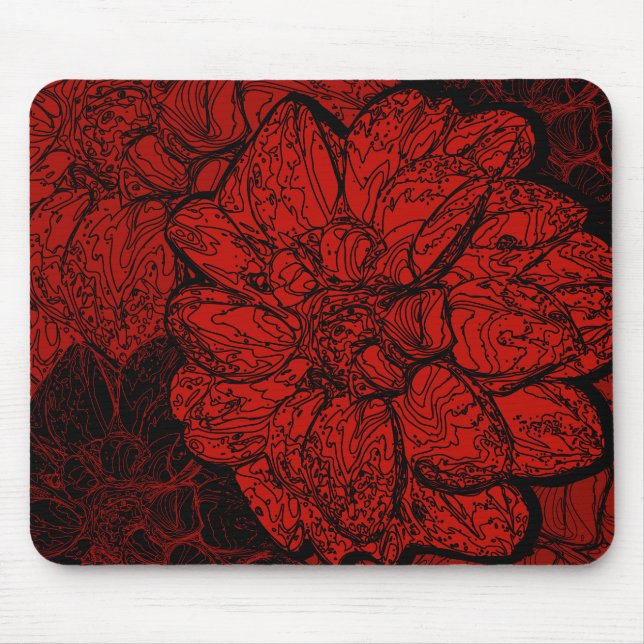 Ruby Red & Black Dahlia Flowers Mouse Mat (Front)
