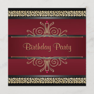 Ruby Red Black Gold Womans Birthday Party Invitation