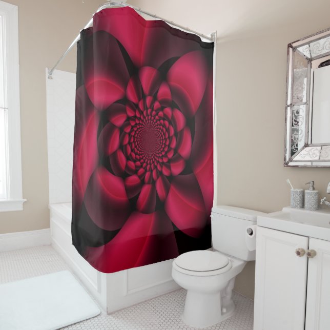 Ruby Red Black Petal Shower Curtain (In Situ)