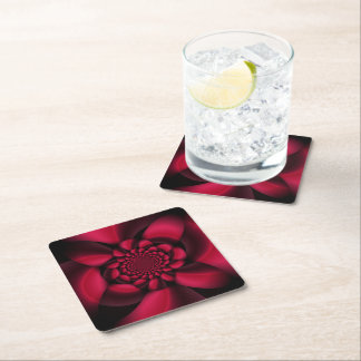 Ruby Red Black Petal Square Paper Coaster